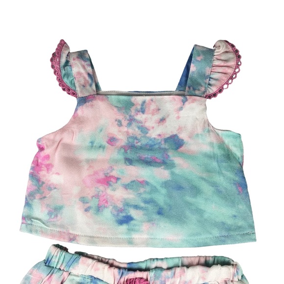 RARE EDITIONS Baby Girls Tie Dye Flutter Sleeve With Shorts Set - Picture 3 of 7